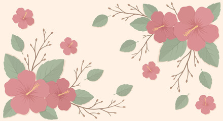 Elegant floral arrangement with pink blossoms and green leaves in a decorative pattern