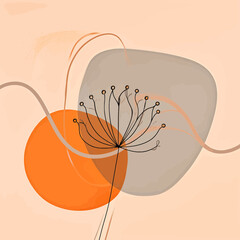 Abstract composition of organic shapes and flowing lines in muted tones