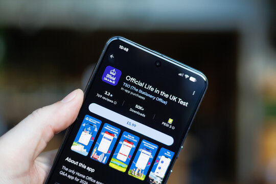 Official Life in the UK Test App on mobile phone in hand in a lifestyle setting