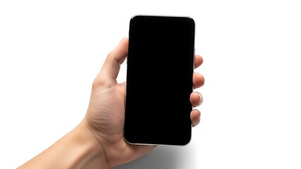 Hand holding black smartphone