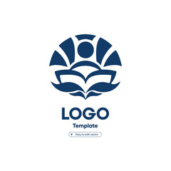 Minimalist Flat Open Book with Person Learning Logo Design Template