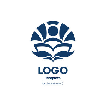 Minimalist Flat Open Book with Person Learning Logo Design Template