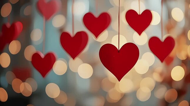 Red heart hanging : hanging red paper heart with bokeh background