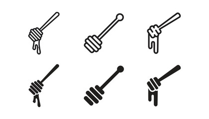 Obraz premium Professional honey dipper vector collection featuring outline and solid styles for food industry and kitchenware