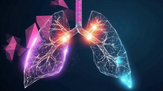 A stunning visualization of human lungs represented with vibrant, glowing connections and colors.