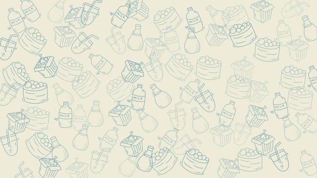 Food doodle with milk drinks, boba, and dessert patterns, suitable for food blogs, menu designs, and social media posts. Whimsical and creative.