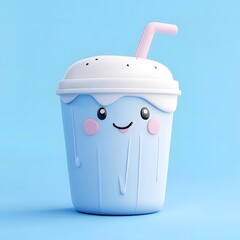 blue plastic cup with cute cartoon design for drinks.
