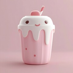 Pink plastic cup with cute cartoon design for drinks.