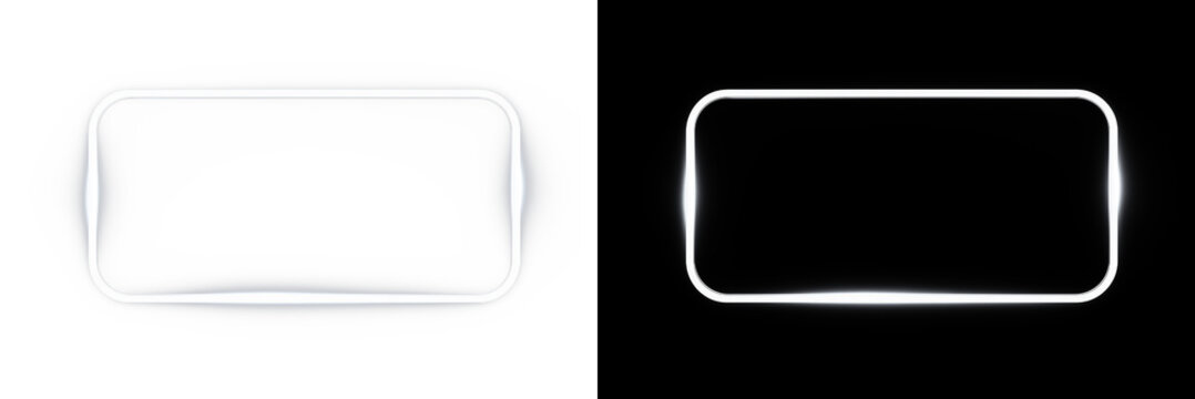 Abstract glowing rectangular frame with a vibrant neon glow and digital energy effect. A white frame with glow is also suitable for technological, futuristic, and overlay concepts.
