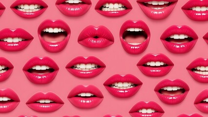 Fototapeta premium Repeating pattern of red lips