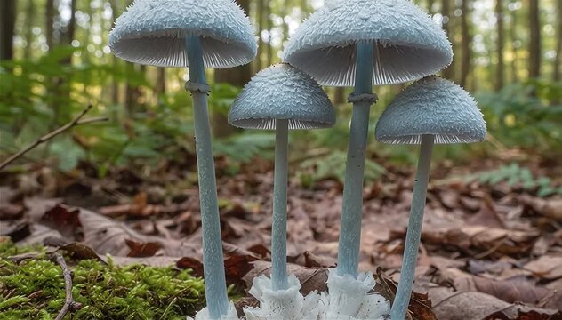 Timelapse of Coprinopsis pulchricaerulea (Frosty Blue mushroom) growing in a wild.
