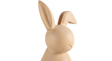 Obraz premium Wooden Easter bunny on white background for modern Easter decor and spring concepts. Isolated on White background