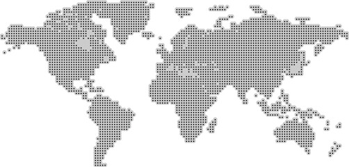 Halftone world map with dotted globe continents in black and white, abstract Earth geography graphic for digital infographics and global design concept, vector isolated illustration © Pixaeye