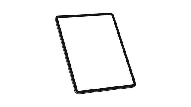 iPad Pro on transparent PNG background for web design and UX/UI mockups. Side view with empty blank screens. 