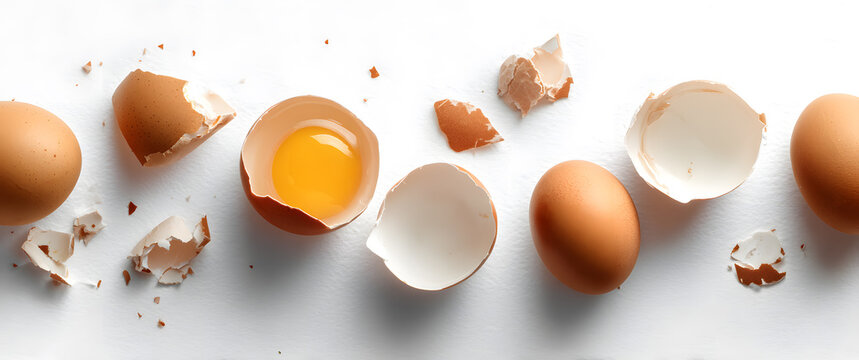 Broken eggshells and yolks