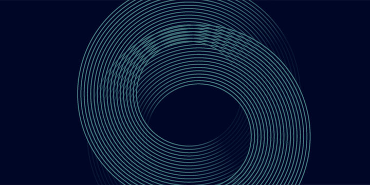Blue abstract background with glowing circles. Swirl circular lines pattern. Geometric spiral. Twirl element. Modern graphic design. Futuristic technology concept.