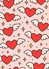 Naklejka premium Whimsical hearts with wings