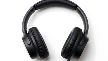 Fototapeta premium Overhead black headphones with soft earcups and adjustable headband on a white background
