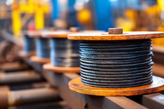 Industrial Cable Drum Rewinding Station with Layered Cables for Manufacturing Process