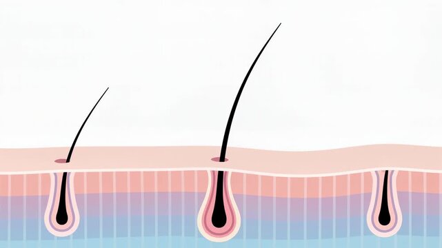 Ingrown hair growth under skin cross section animation