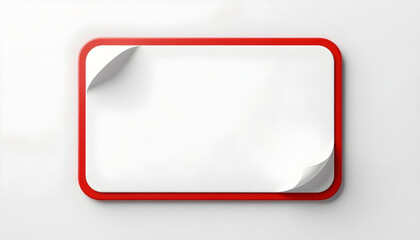Blank white rectangular sign with red border and curled corners on a white background