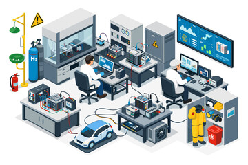 Obraz premium Scientists conduct research and development in a modern laboratory for electric vehicle battery technology