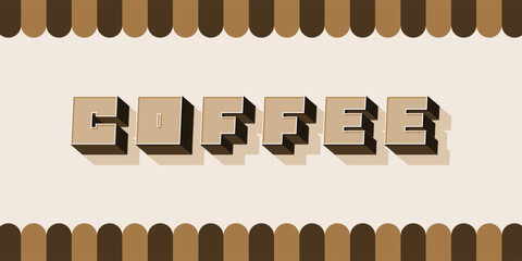 Bright and bold typographic banner design features the word COFFEE in a three-dimensional font
