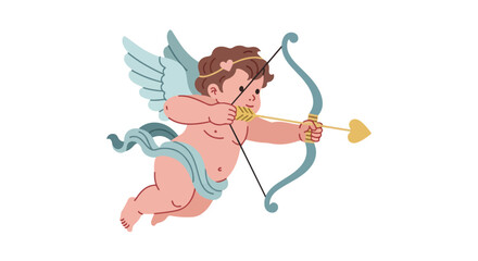 Obraz premium Illustration of Cupid with Bow and Arrow on White Background
