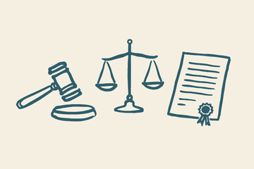 Fototapeta premium Law justice icons hand drawn sketch vector illustration