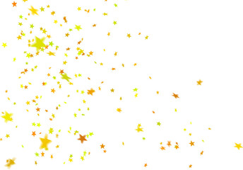 Obraz premium Golden star confetti trail on white, sparkling falling stars border for awards night, New Year, celebration party, magic fantasy and success theme