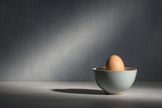 Minimalist Egg In Bowl With Elegant Shadow Play On Textured Wall
