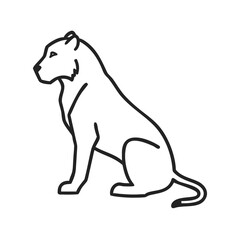 Obraz premium Minimal line art lioness vector illustration in clean outline style. Full body lion sitting, side view, isolated on white background. Clean monochrome contour drawing suitable for logo,icon, branding