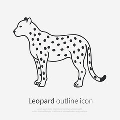 Fototapeta premium Minimal line art African leopard vector illustration in clean outline style. Full body cheetah standing in side view, isolated on white background.