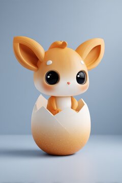 Charming Cute Creature Emerging From Eggshell Generative Ai Art