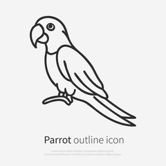 Fototapeta premium Minimal line art macaw parrot vector illustration in clean outline style. Full body exotic bird standing in side view, isolated on white background.
