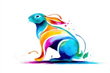 Obraz premium Vibrant Watercolor Rabbit Creative Animal Art Illustration Painting