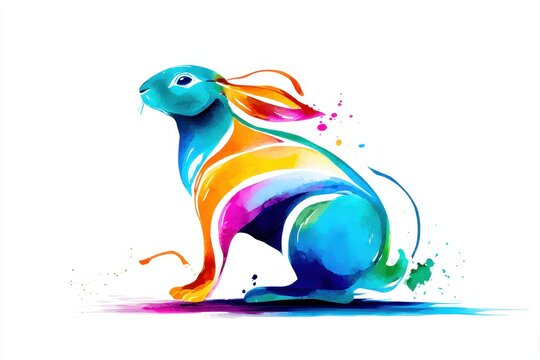 Vibrant Watercolor Rabbit Creative Animal Art Illustration Painting
