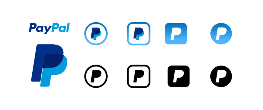 PayPal logo icon vector set 2025. Square, Round, Circle, outline styles
