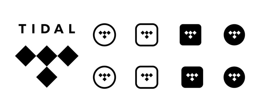 Tidal logo icon vector set 2026. Square, Round, Circle, outline styles.