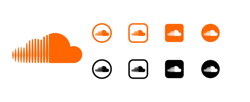 SoundCloud logo icon vector set 2026. Square, Round, Circle, outline styles