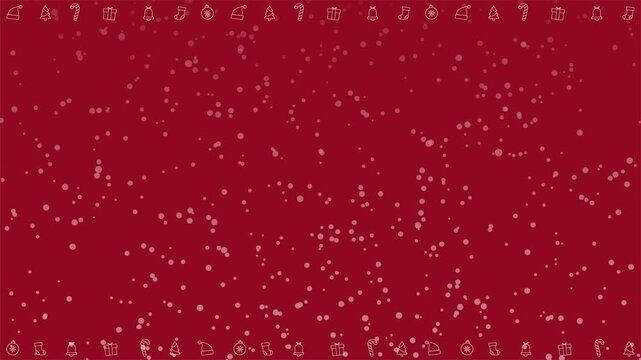 Christmas snowfall red background animation with festive border icons