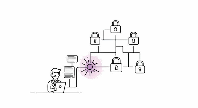 Digital security professional safeguarding a complex network of data with advanced encryption and robust cybersecurity measures, ensuring privacy and system integrity.