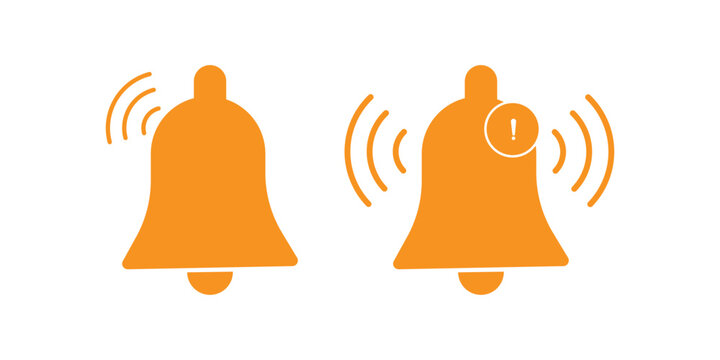 Bell notification icon set. Alarm bell icon set for notification and reminder. Alarm symbol. Reminder icon of ringing bells, sign for incoming inbox