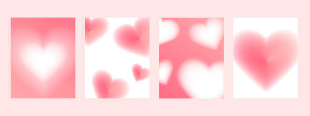 Set of Happy Valentine's day , heart and Love Minimalist Art , pink gradient	
