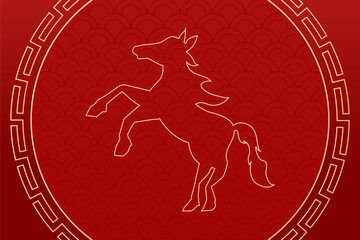 chinese68_6Happy Chinese new year 2026 , modern design set in red, gold and white colors , Year of the horse zodiac , Asia oriental traditional ornament, frame and border ,