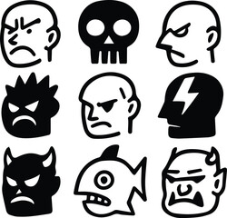 black and white mean,fish,monster head vector icons bundle illustration © Canvas Cuts