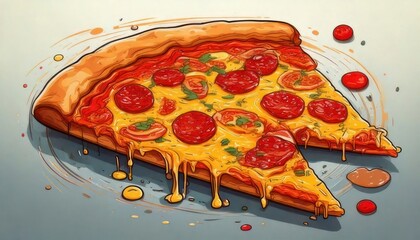 Delicious Pepperoni Pizza Slices with Melted Cheese Illustration.