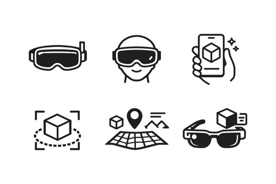 Collection of icons representing virtual reality, augmented reality, and digital experiences