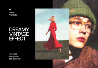Dreamy Vintage Poster Photo Effect Mockup