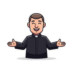 Obraz premium Happy Cartoon Priest Welcoming Gesture